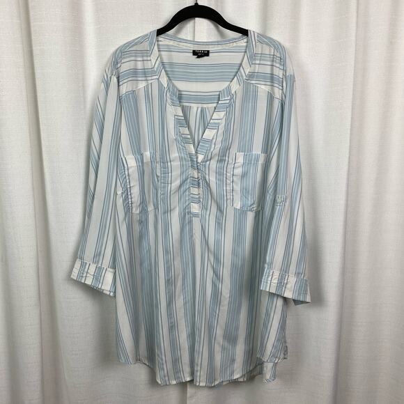 Torrid Blue&White Stripe Harper Popover Blouse Sz.4 - Picture 4 of 12